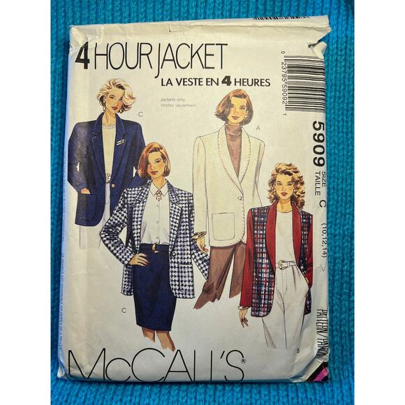 McCalls 5909 boxy blazer boyfriend 1980s pattern size 10 12 14 - Picture 1 of 5